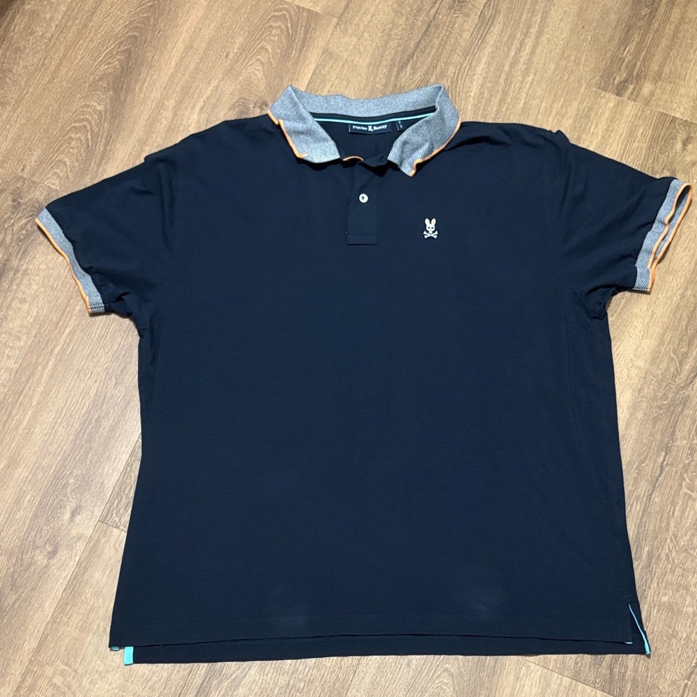 Psycho Bunny Navy Blue Polo with Orange Accents Size 2XL